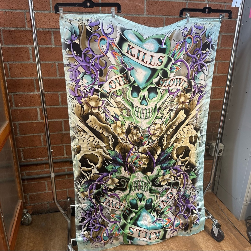 Vintage Christian Audigier Ed Hardy “Love Kills Slowly” Silk Scarf